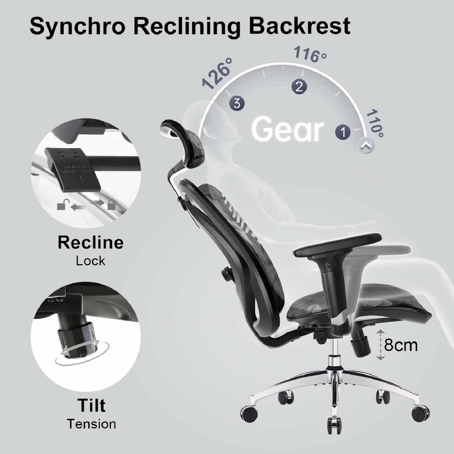 Ergonomic Mesh Office Chair with Adjustable Lumbar Support, 3D Armrests & High Back – Black